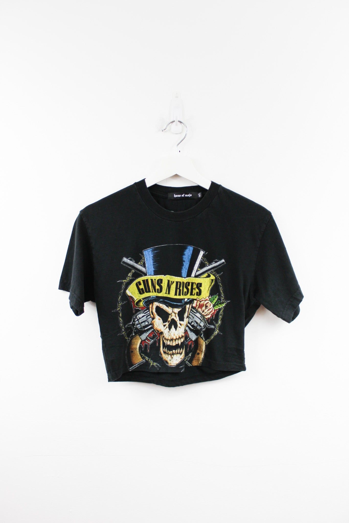 Haus Of Mojo Vintage Reworked Guns And Roses Skull And Top Hat Crop Baby Tee sold by HG Vintage