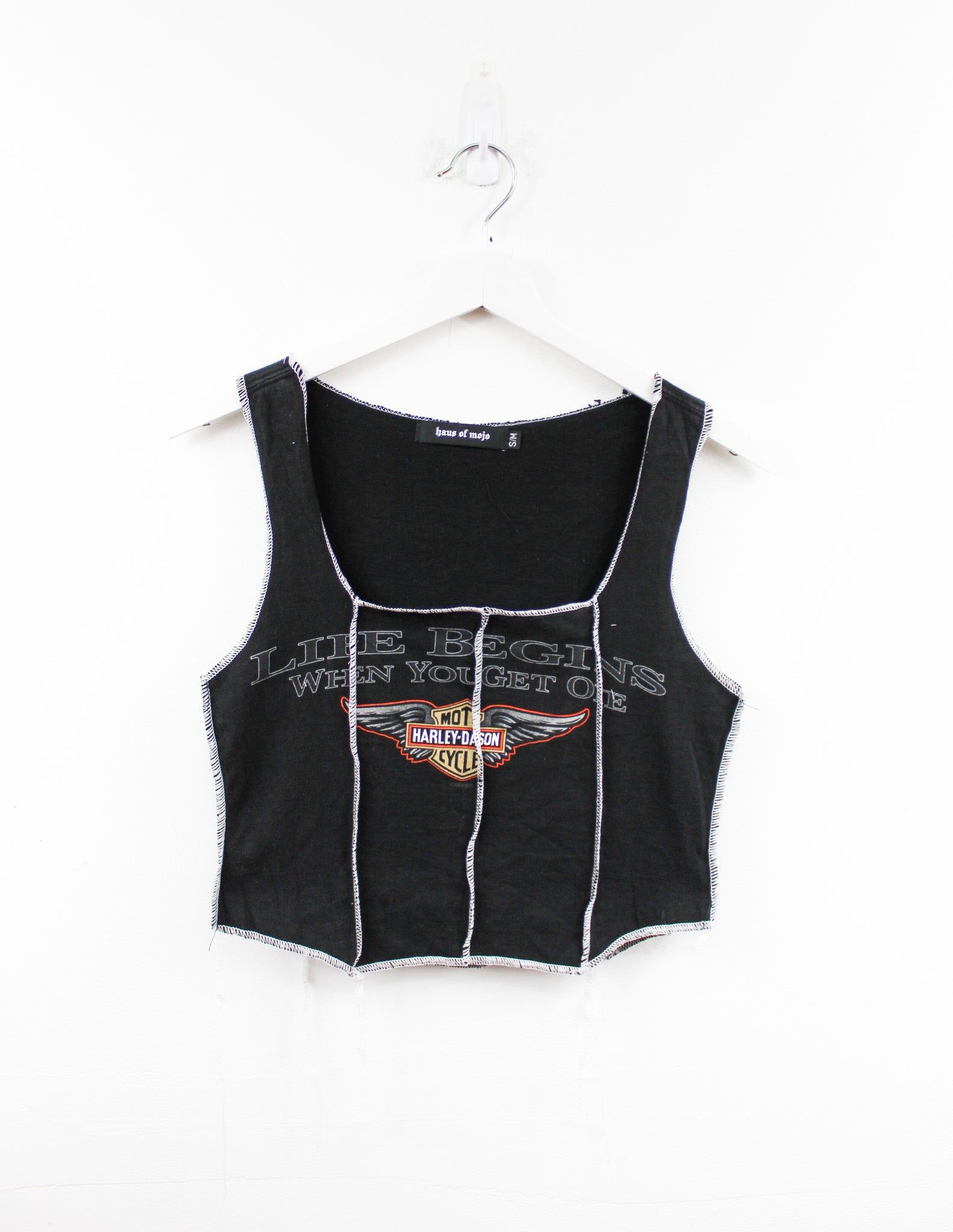 Haus Of Mojo Reworked Vintage Harley Davidson Cayuta NY Double Stitch Crop Top sold by HG Vintage