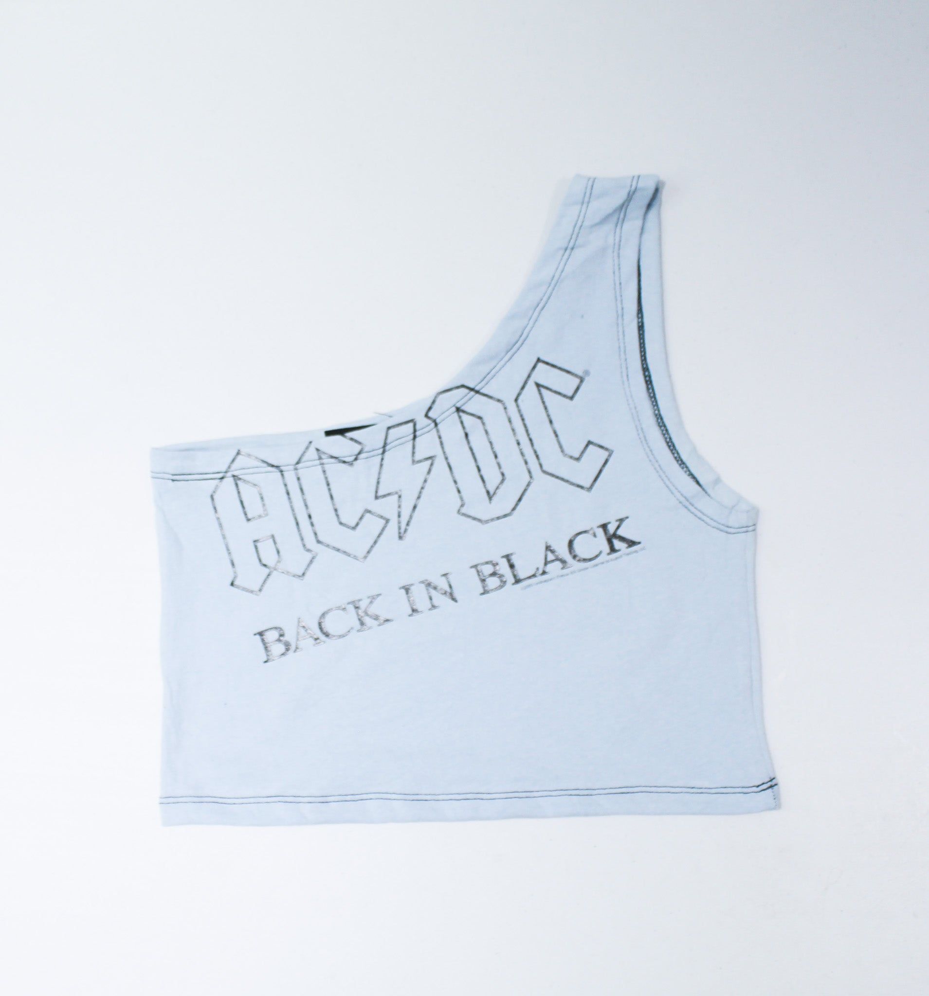 Haus Of Mojo Vintage Reworked AC/DC Back In Black One Shoulder Cropped Top sold by HG Vintage