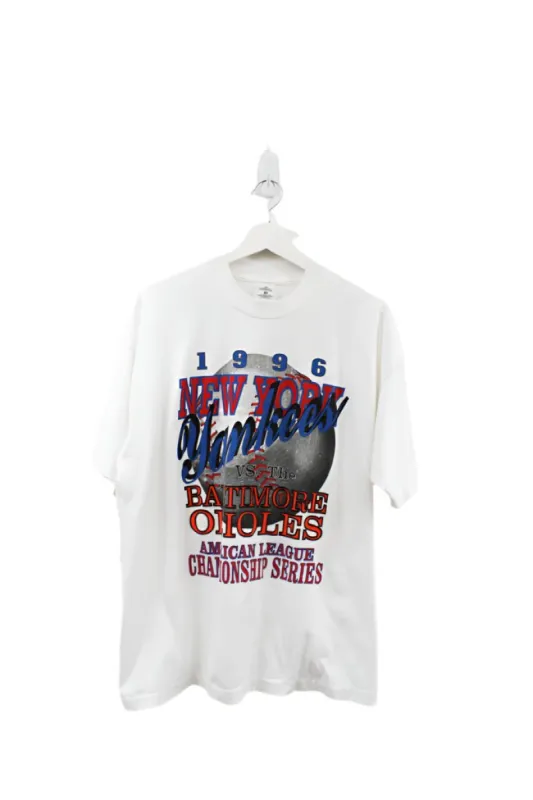 Z- Vintage 1996 Yankees Vs Orioles AL Championship MLB Single Stitch Tee sold by HG Vintage