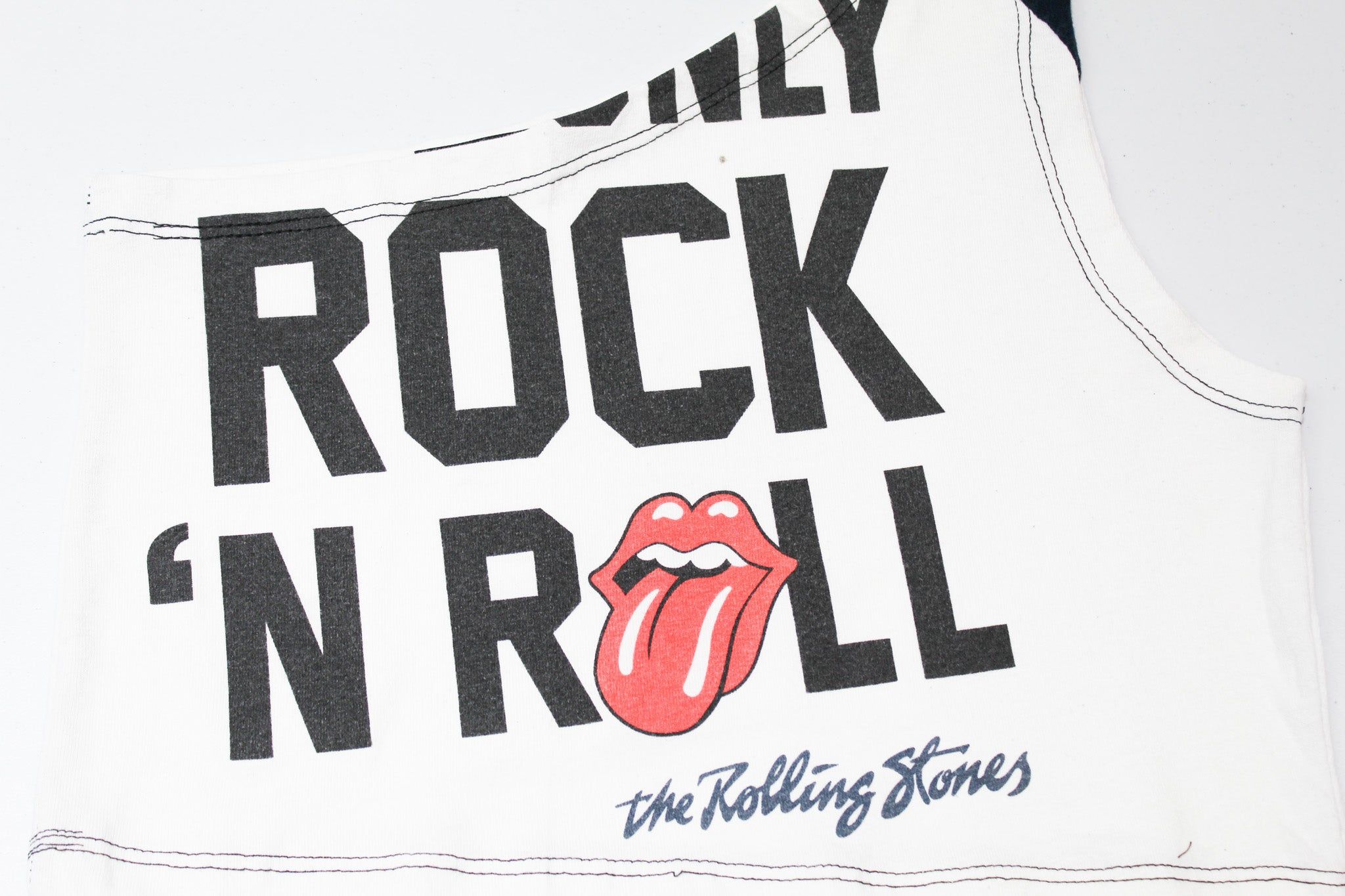 Haus Of Mojo Vintage Reworked Rolling Stones Rock And Roll One Shoulder Cropped Top sold by HG Vintage product image thumbnail 2