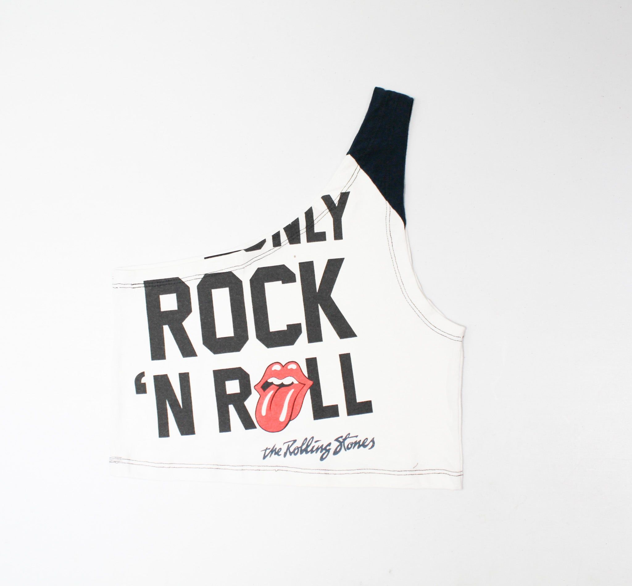 Haus Of Mojo Vintage Reworked Rolling Stones Rock And Roll One Shoulder Cropped Top sold by HG Vintage