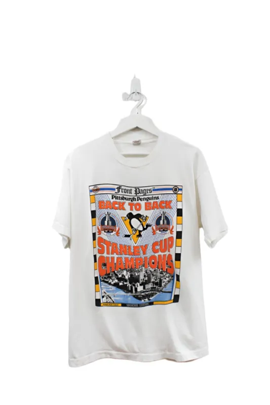 Z - Vintage Single Stitch 1992 NHL Pittsburgh Penguins Back To Back Stanley Cup Champs Tee sold by HG Vintage