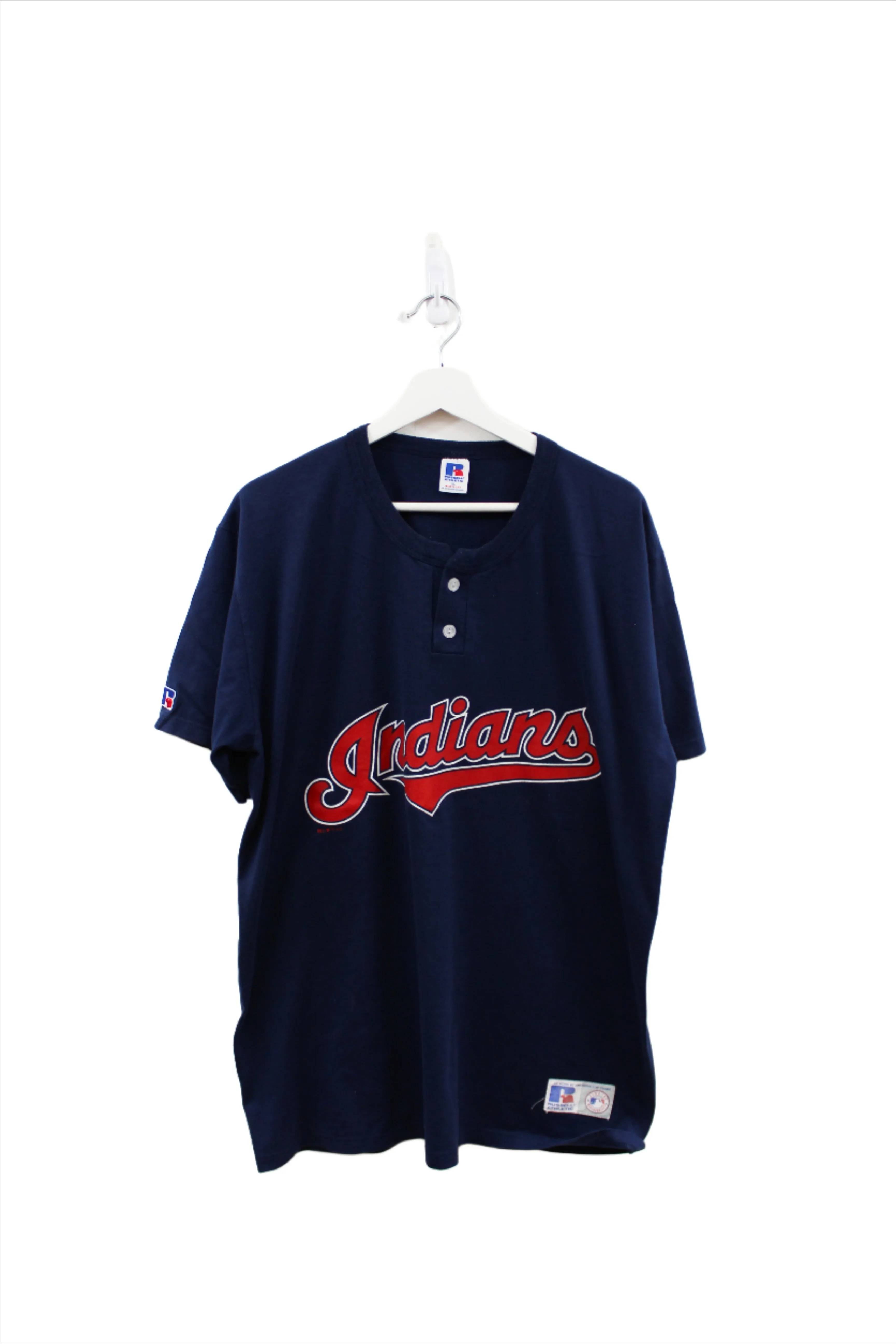 Z - Vintage 1995 MLB Cleveland Indians Script Henley Tee sold by HG Vintage