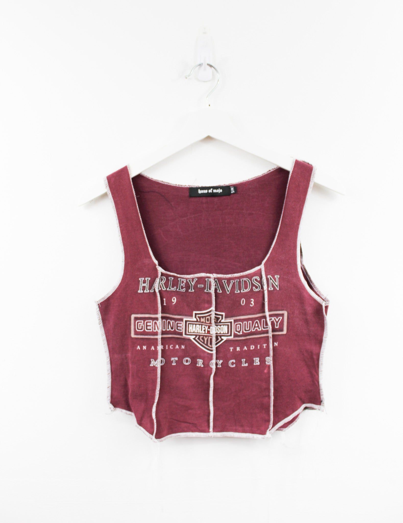 Haus Of Mojo Reworked Vintage Harley Davidson North Hampton Double Stitch Crop Top sold by HG Vintage