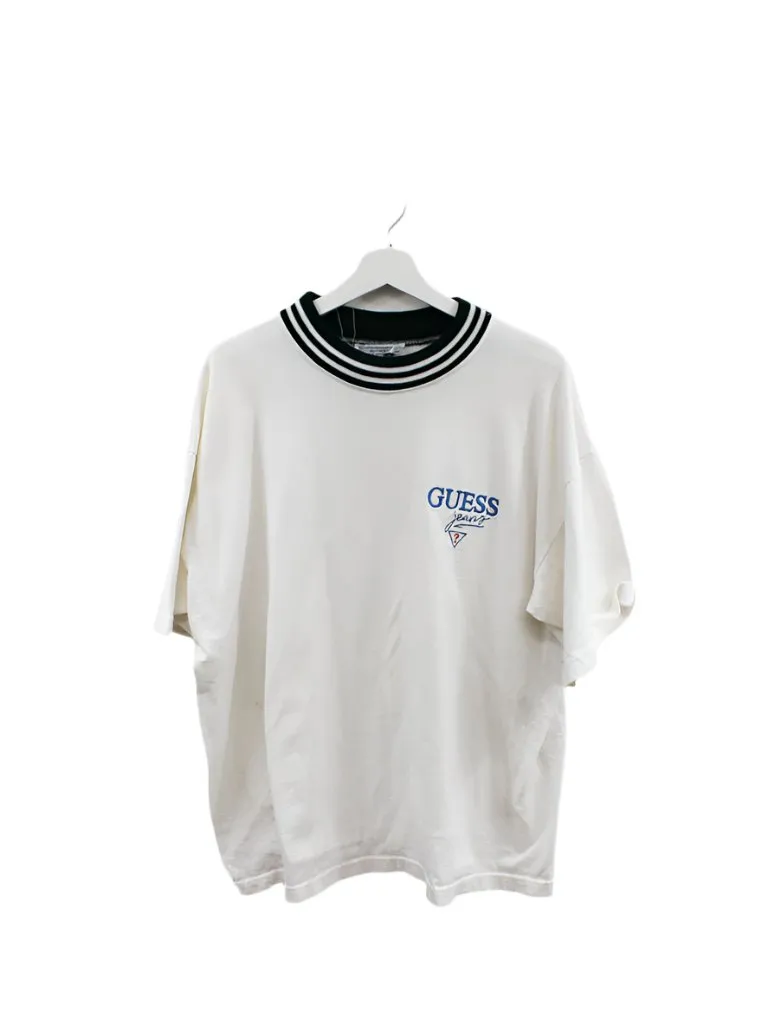 Z - Vintage Guess Jeans Embroidered Text Tee White/Green sold by HG Vintage