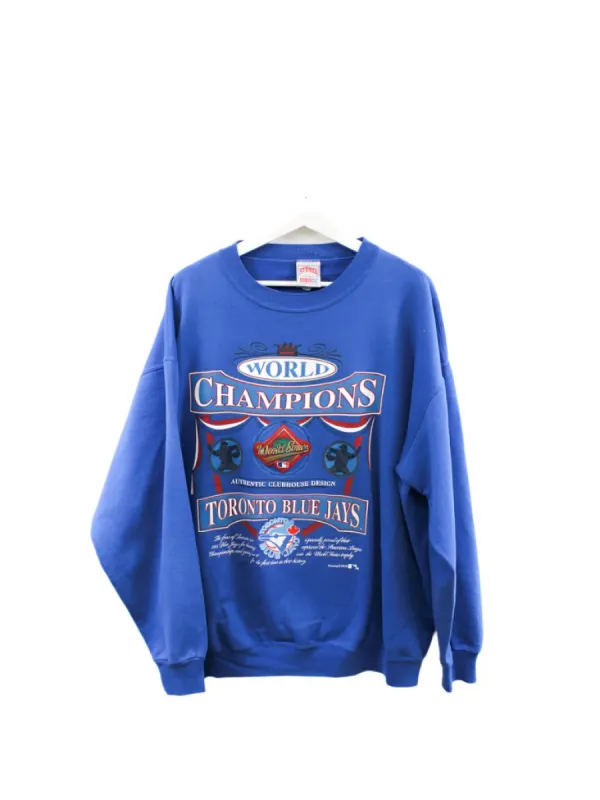 Z - Vintage 1993 Toronto Blue Jays MLB Nutmeg World Series Club House Design Crewneck sold by HG Vintage