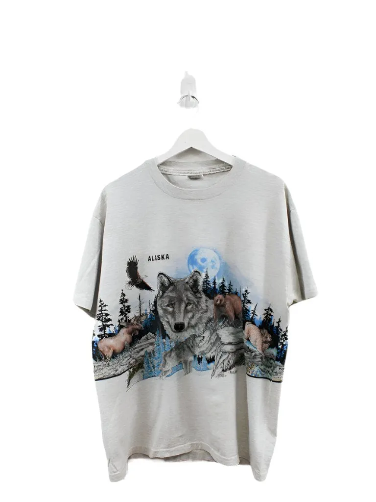 Z- Vintage 1991 Alaska Wildlife & Moon Single Stitch Red Anvil Tag Tee sold by HG Vintage