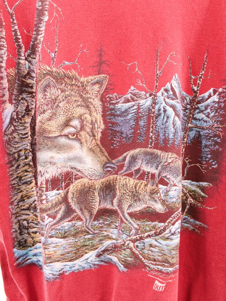 Z- Vintage 1995 Wolves In Forest & Mountain Single Stitch Tee Red sold by HG Vintage product image thumbnail 2