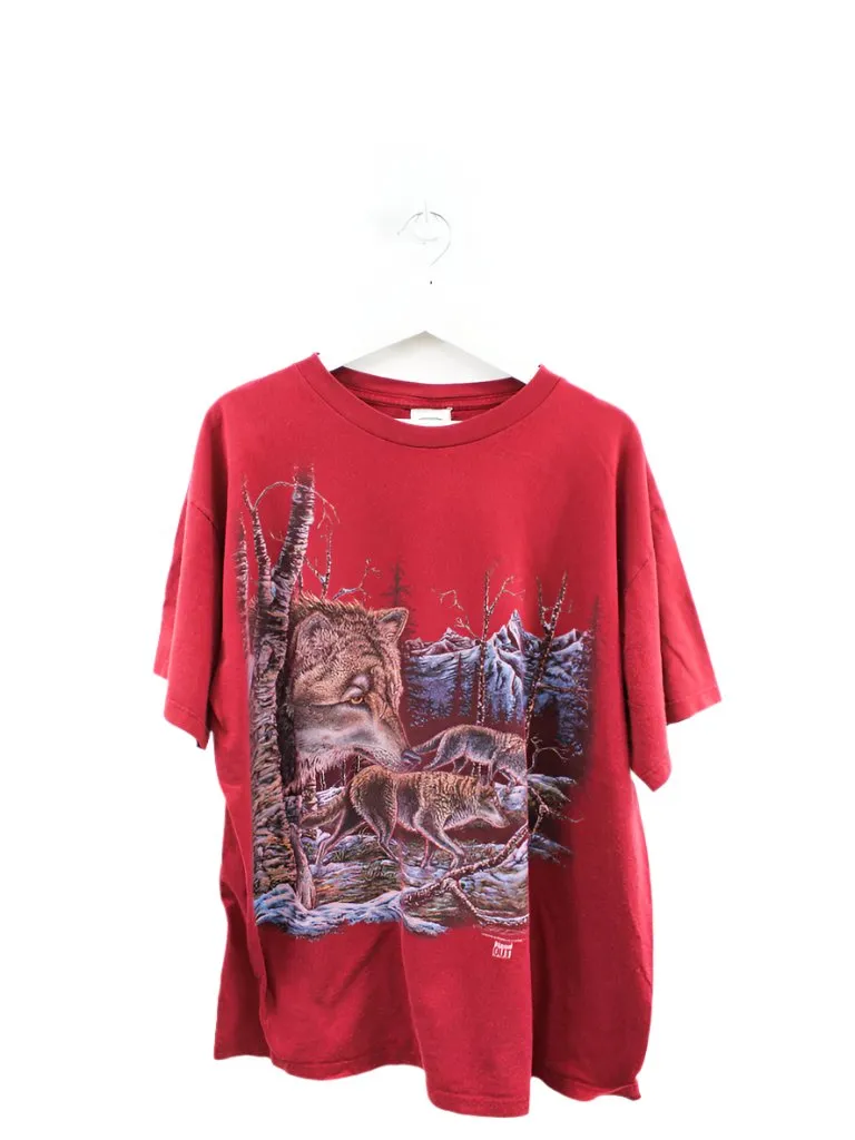 Z- Vintage 1995 Wolves In Forest & Mountain Single Stitch Tee Red sold by HG Vintage