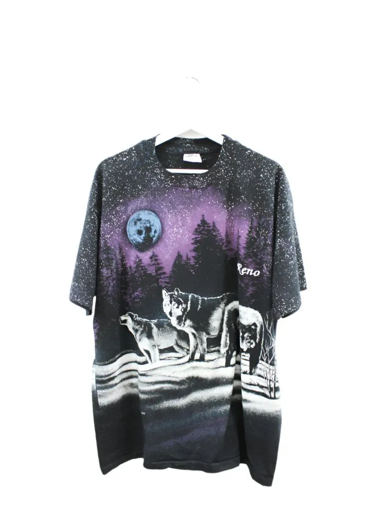 Z- Vintage Reno Wolves In Forest & Moon All Over Print Single Stitch Tee sold by HG Vintage
