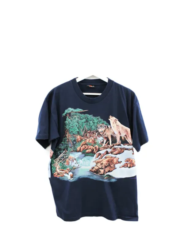 Z- Vintage Lake Placid Wolves & River Signal Sports Single Stitch Tee Navy sold by HG Vintage