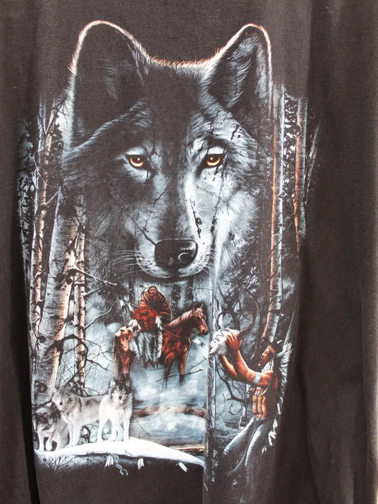 Z- Vintage Wolf & First Nation Warrior In Winter Forest Single Stitch Tee sold by HG Vintage product image thumbnail 2