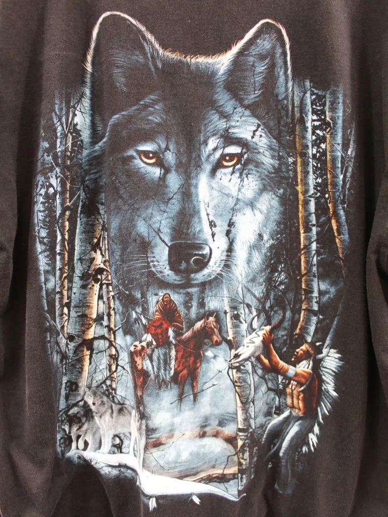 Z- Vintage Wolf & First Nation Warrior In Winter Forest Single Stitch Tee sold by HG Vintage product image thumbnail 3