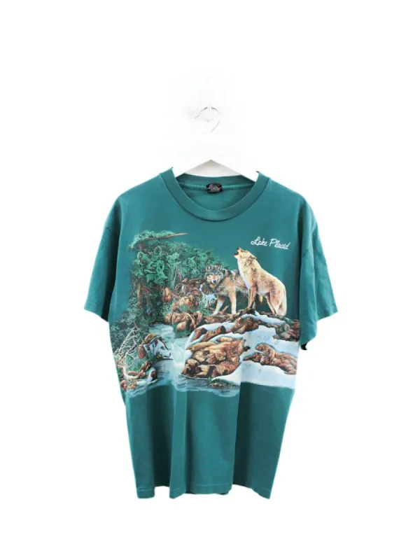 Z- Vintage Lake Placid Wolves & River Signal Sports Single Stitch Tee Green sold by HG Vintage