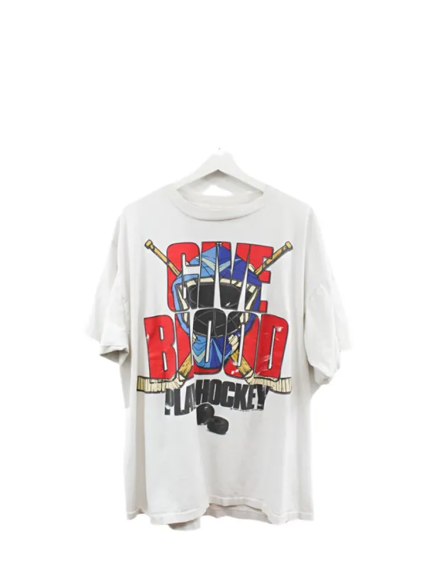 Z- Vintage 1993 Give Blood Play Hockey Big Ball Sports Single Stitch Tee made by NHL
