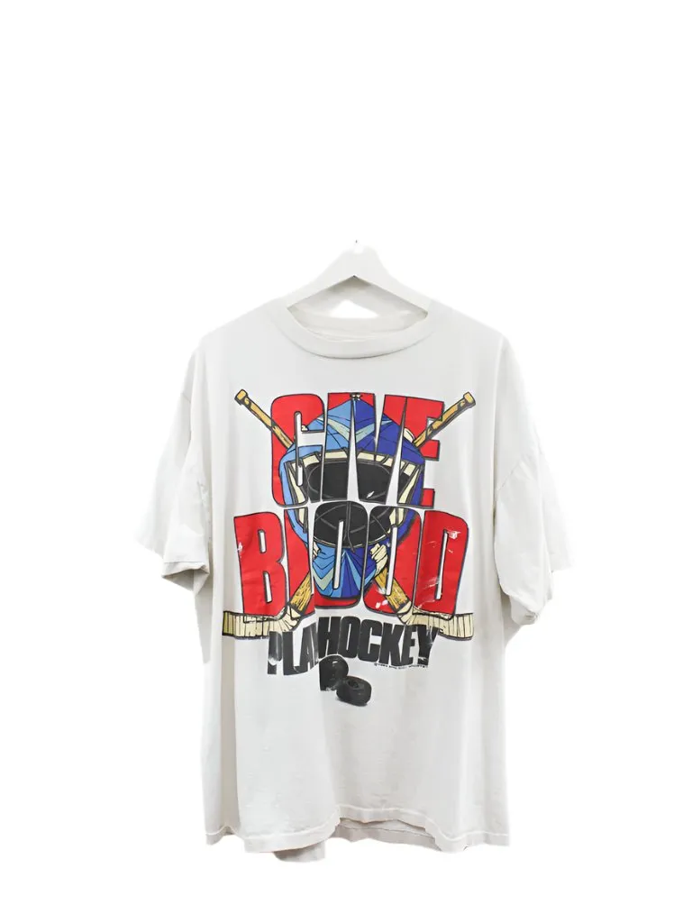 Z- Vintage 1993 Give Blood Play Hockey Big Ball Sports Single Stitch Tee sold by HG Vintage