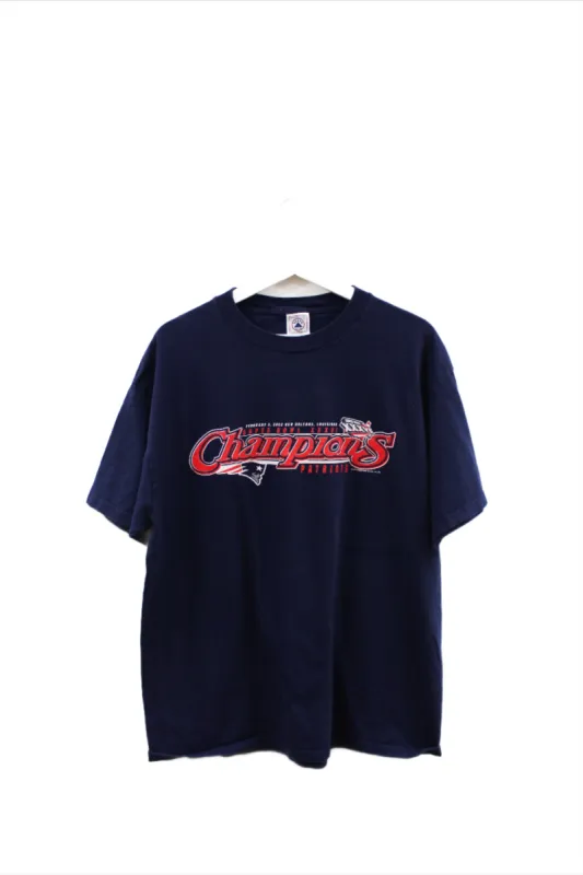Z - Vintage 02' NFL New England Patriots Super Bowl 46 Champs Script Tee sold by HG Vintage