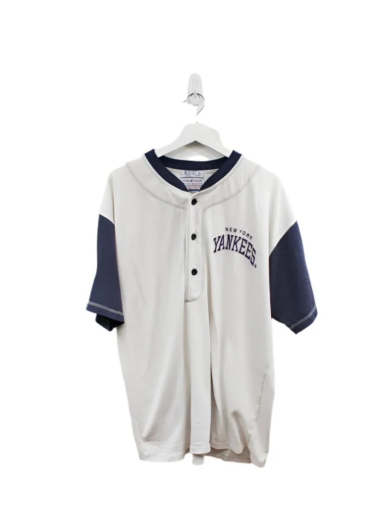 Z- Vintage Yankees MLB Starter Embroidered Script Henley Tee sold by HG Vintage