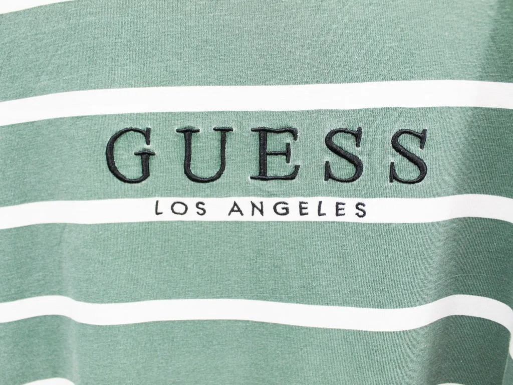Z - Vintage Guess Los Angeles Emb Text Tee Green/Beige Stripes sold by HG Vintage product image thumbnail 2