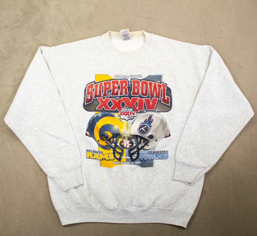D- Vintage 2000 Rams Vs Titans NFL Super Bowl 34 Crewneck sold by HG Vintage