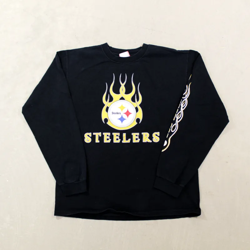 D- Vintage Pittsburgh Steelers NFL Logo & Text Long Sleeve Tee sold by HG Vintage