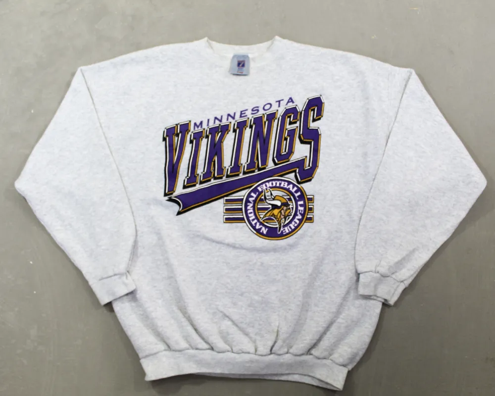 D- Vintage Minnesota Vikings NFL Logo 7 Logo & Text Crewneck sold by HG Vintage