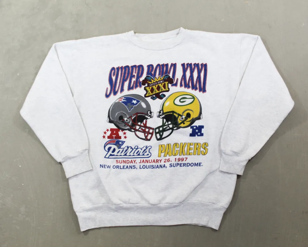 D- Vintage 1997 Patriots Vs Packers NFL Super Bowl 31 Crewneck sold by HG Vintage
