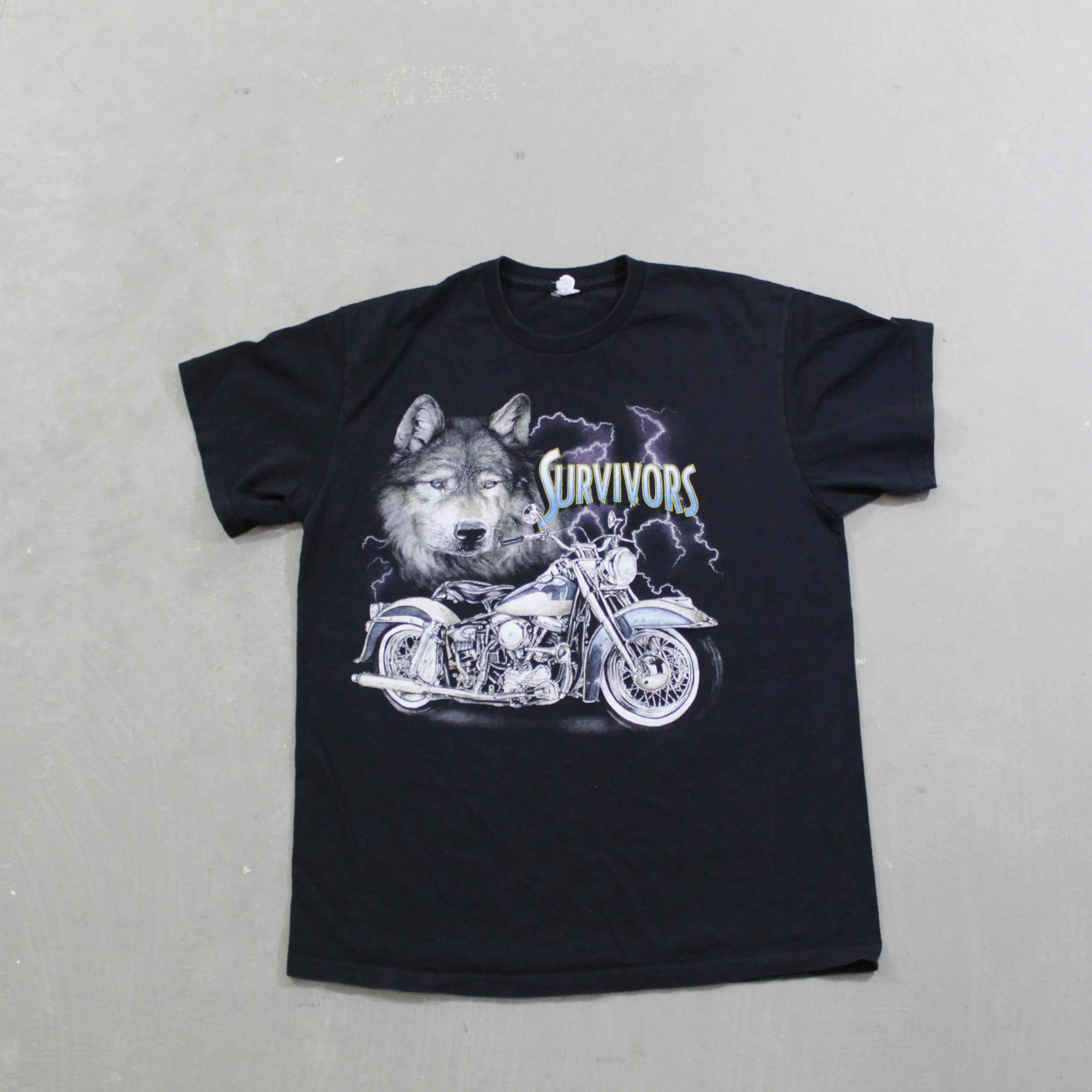 D- Vintage Wolf & Motorcycle Survivor Tee sold by HG Vintage