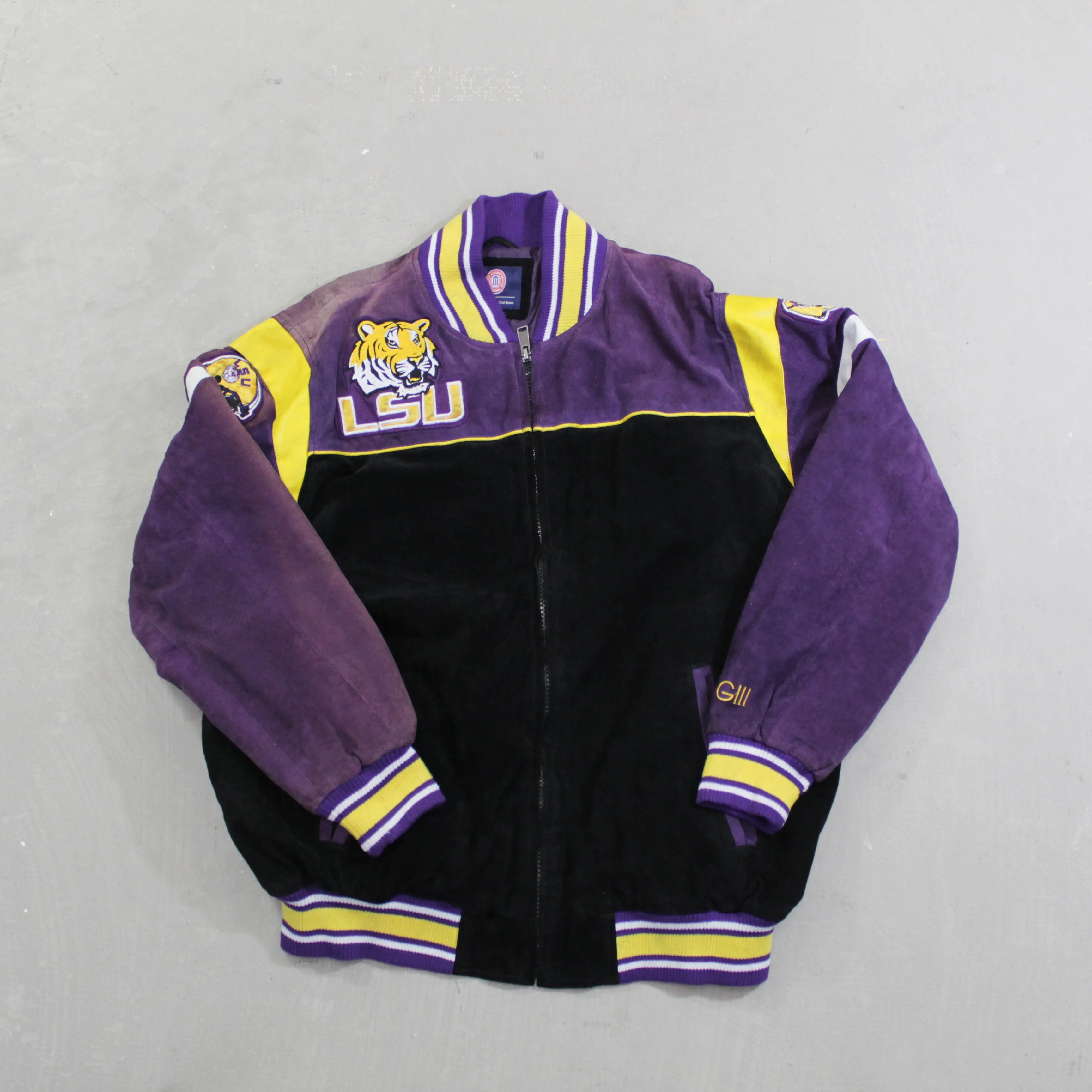 D- LSU Tigers Football Suede Zip Up Varsity Jacket sold by HG Vintage