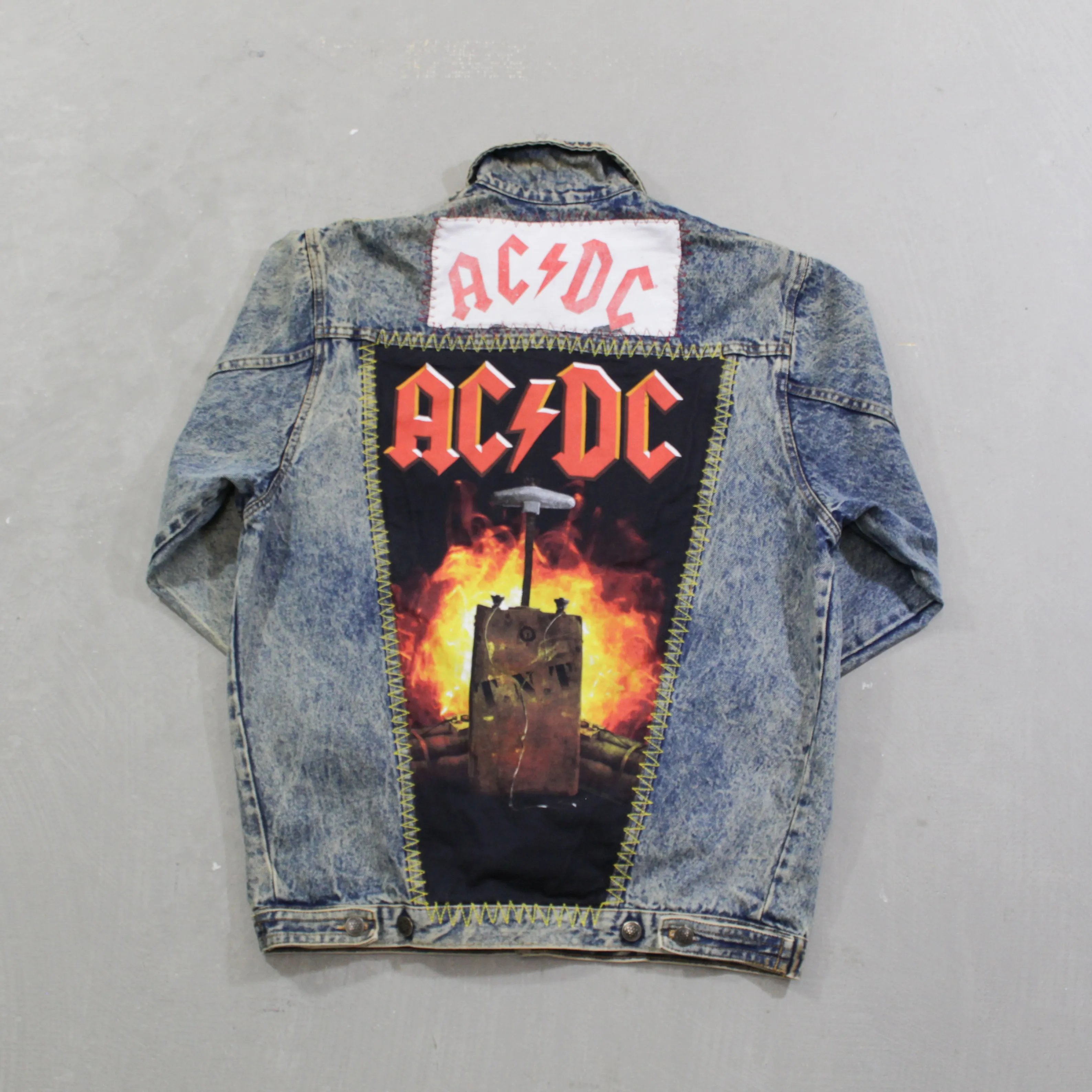 D- HOM AC/DC TNT Reworked Acid Wash Denim Jacket sold by HG Vintage product image thumbnail 2