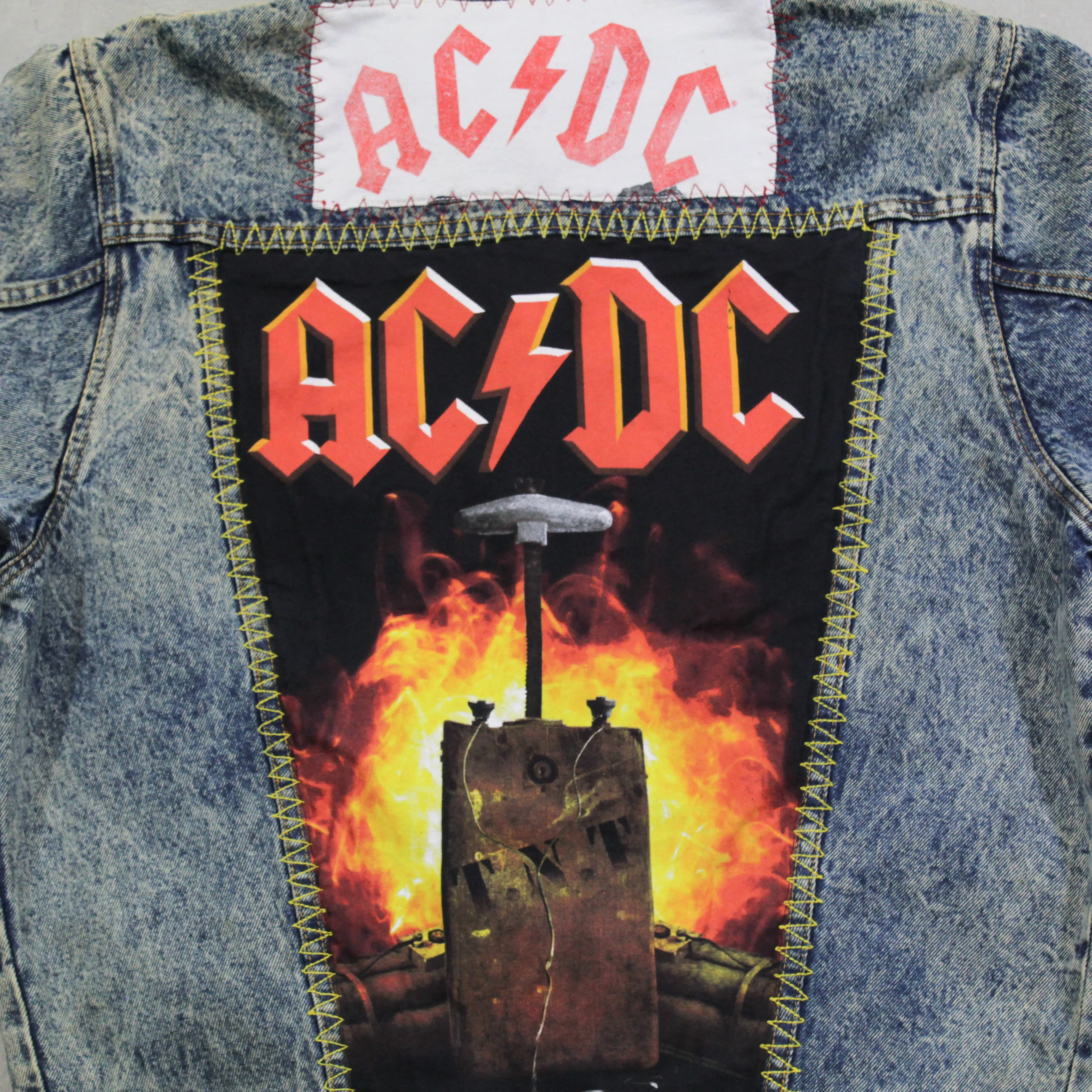 D- HOM AC/DC TNT Reworked Acid Wash Denim Jacket sold by HG Vintage product image thumbnail 3