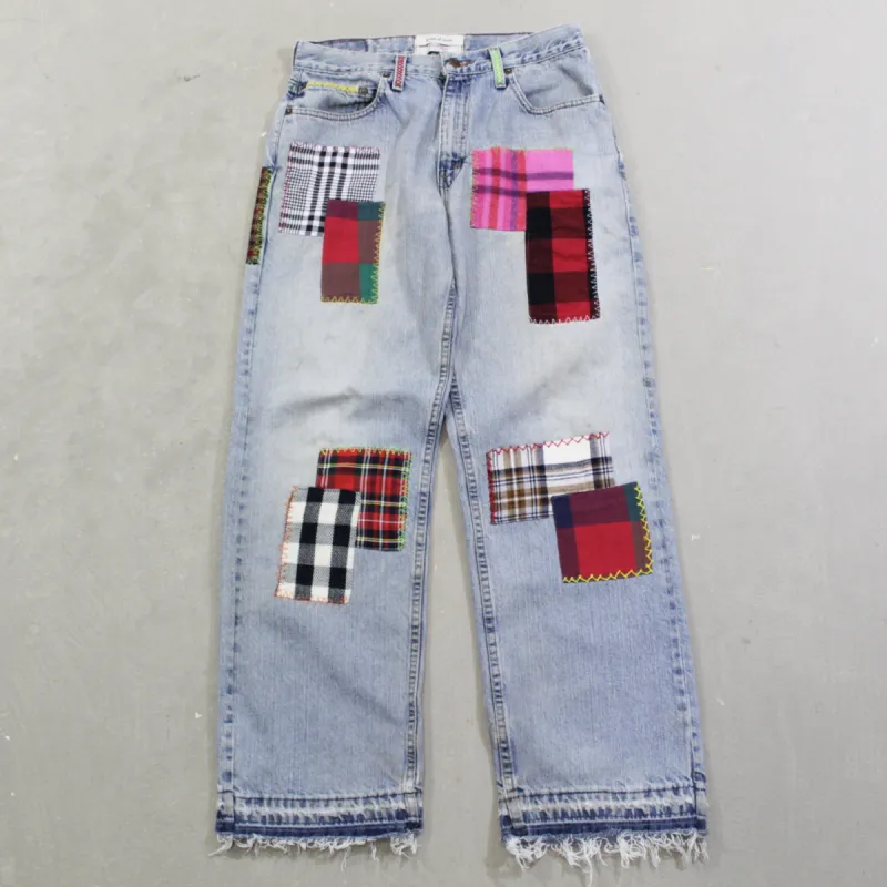 D- HOM Plaid Patches Reworked Levi's Strauss Signature 29x30 Jeans sold by HG Vintage