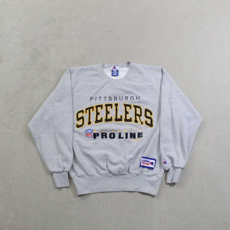 D- Vintage 1996 Pittsburgh Steelers NFL Champion Embroidered Text Crewneck sold by HG Vintage
