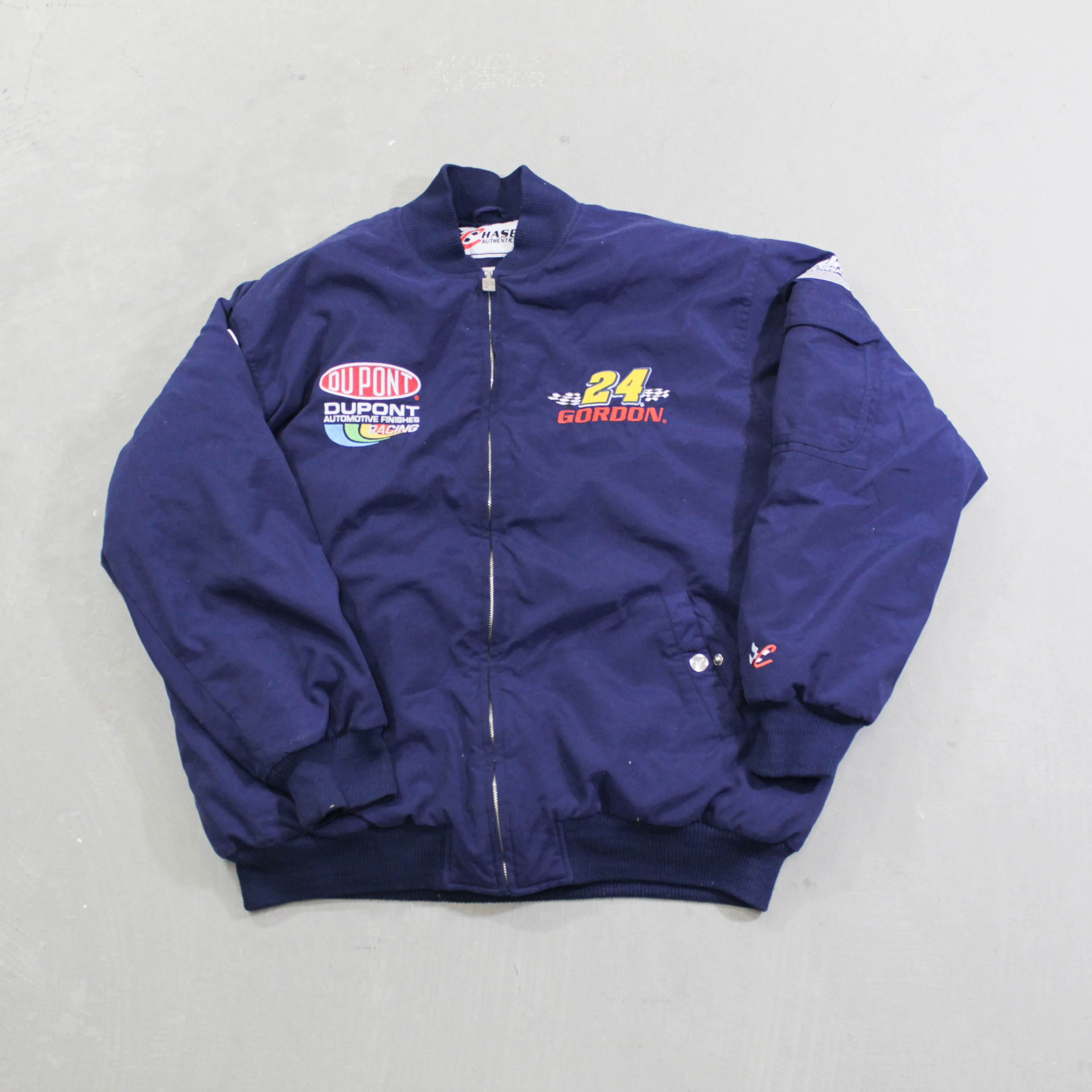 D- Vintage Nascar Jeff Gordon Dupont #24 Racing Bomber Jacket sold by HG Vintage