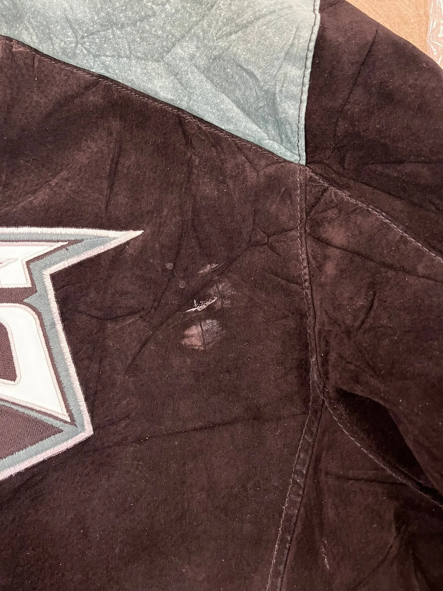 D- Vintage Philadelphia Eagles NFL Embroidered Text Suede Bomber sold by HG Vintage product image thumbnail 5