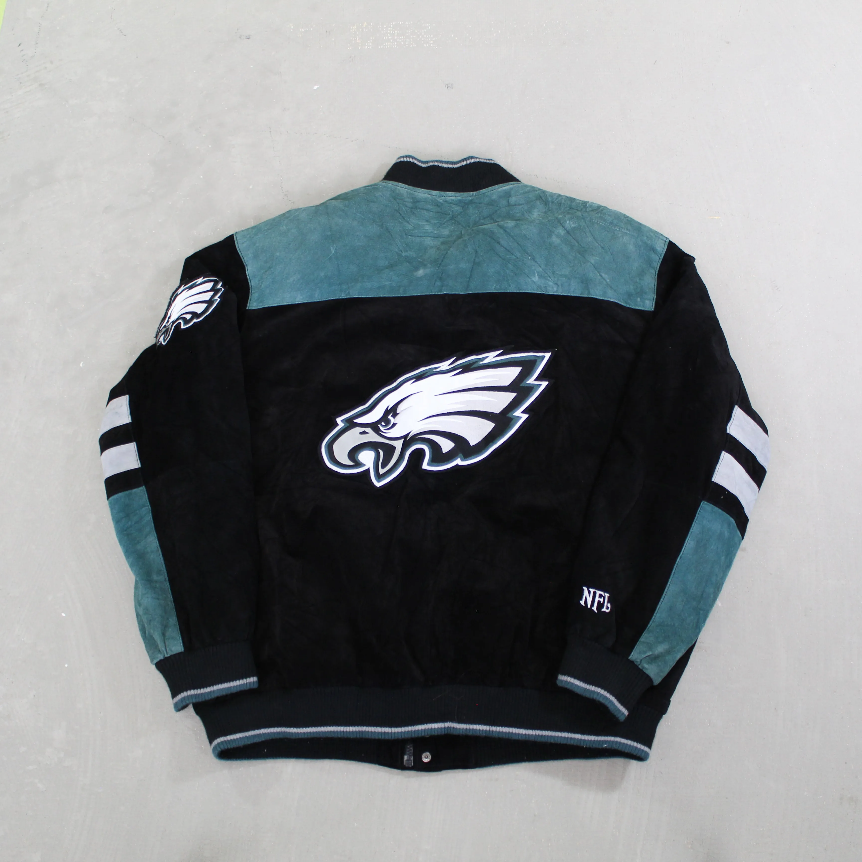 D- Vintage Philadelphia Eagles NFL Embroidered Text Suede Bomber sold by HG Vintage product image thumbnail 3