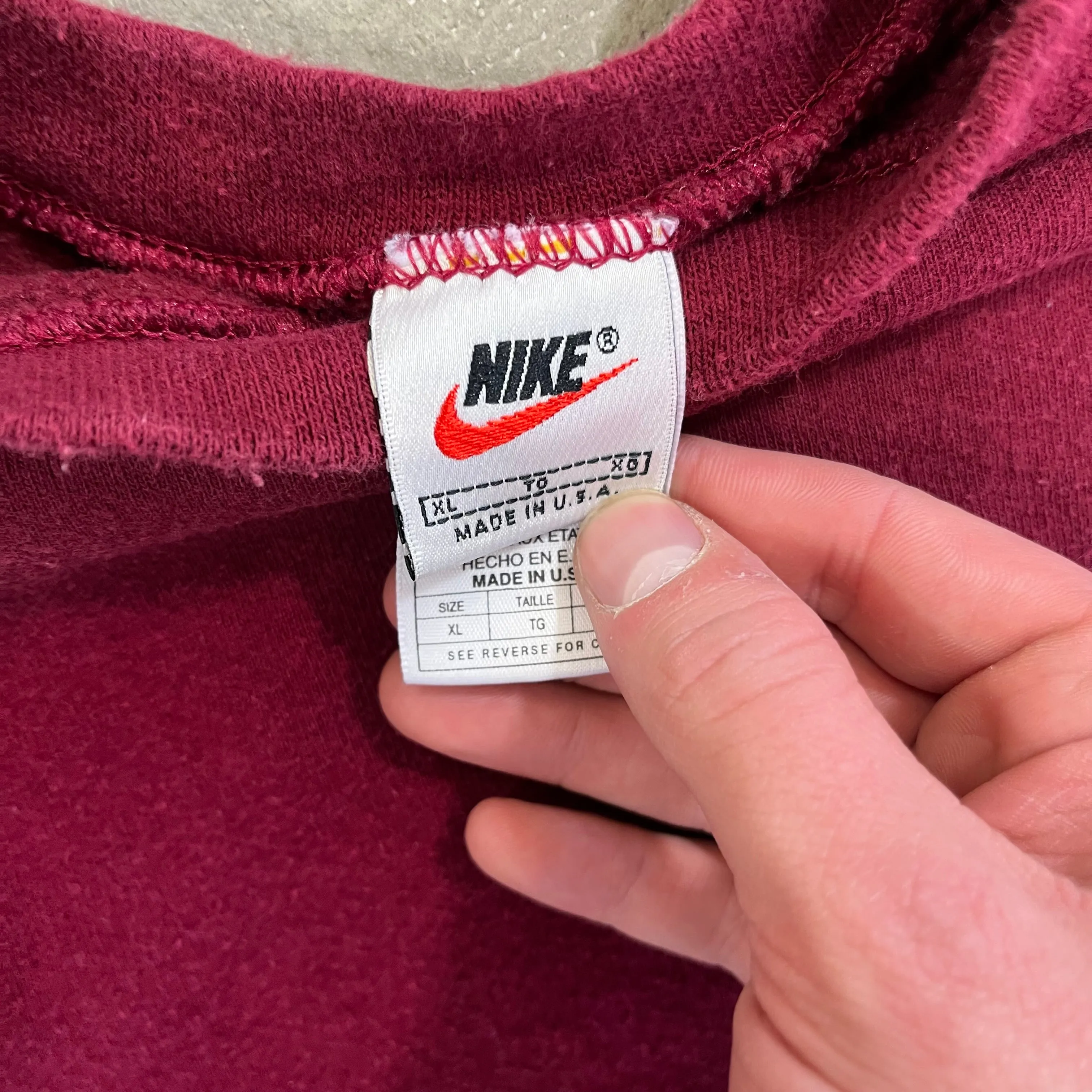 D- Vintage 90s Nike Made In USA Burgundy Embroidered Swoosh Crewneck sold by HG Vintage product image thumbnail 2