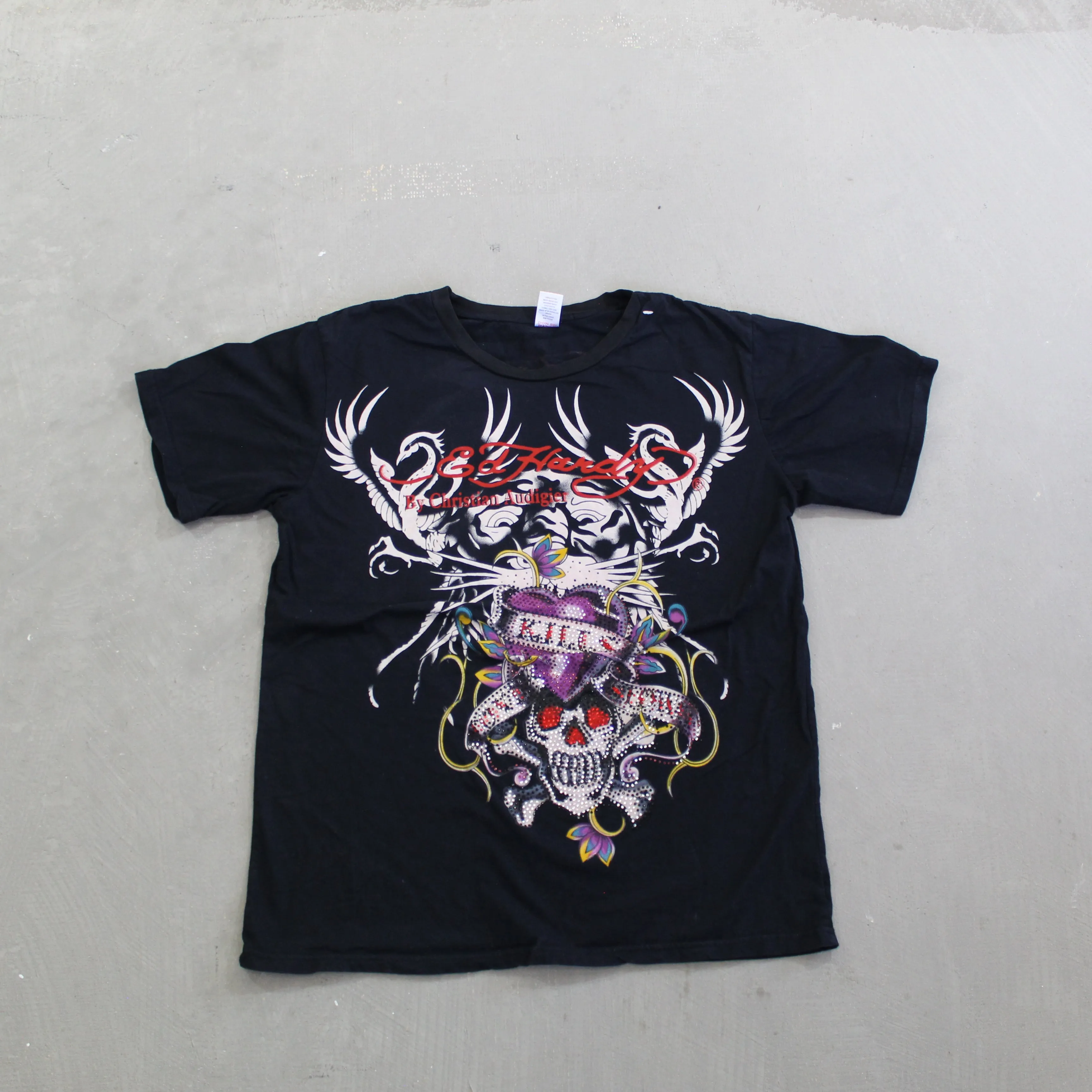 D- Vintage Ed Hardy Tiger & Bedazzled Heart Tee sold by HG Vintage