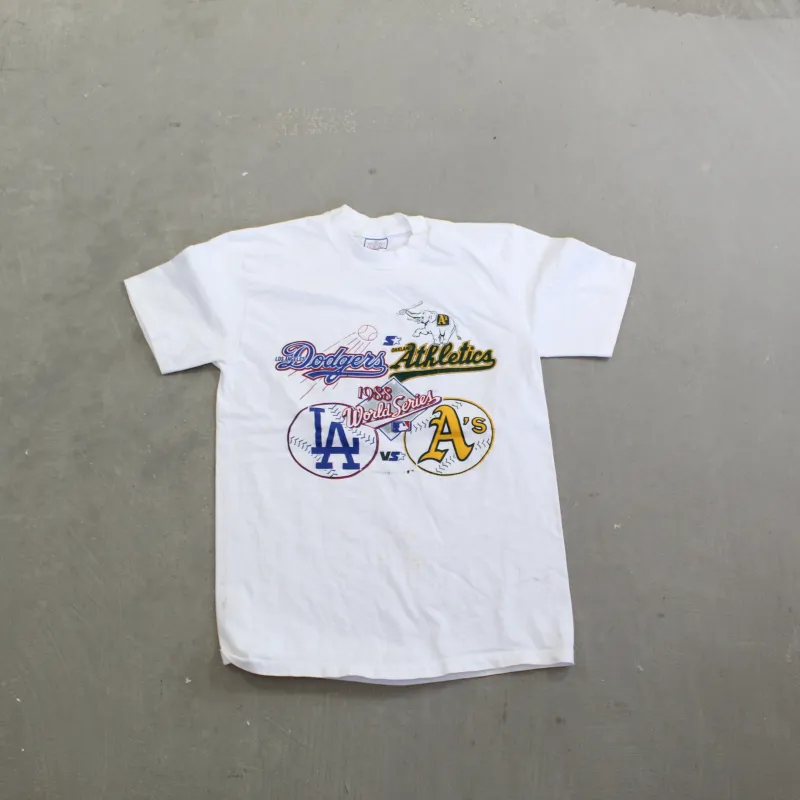D- Vintage 1988 MLB World Series Dodgers Vs Athletics Starter Single Stitch Tee sold by HG Vintage