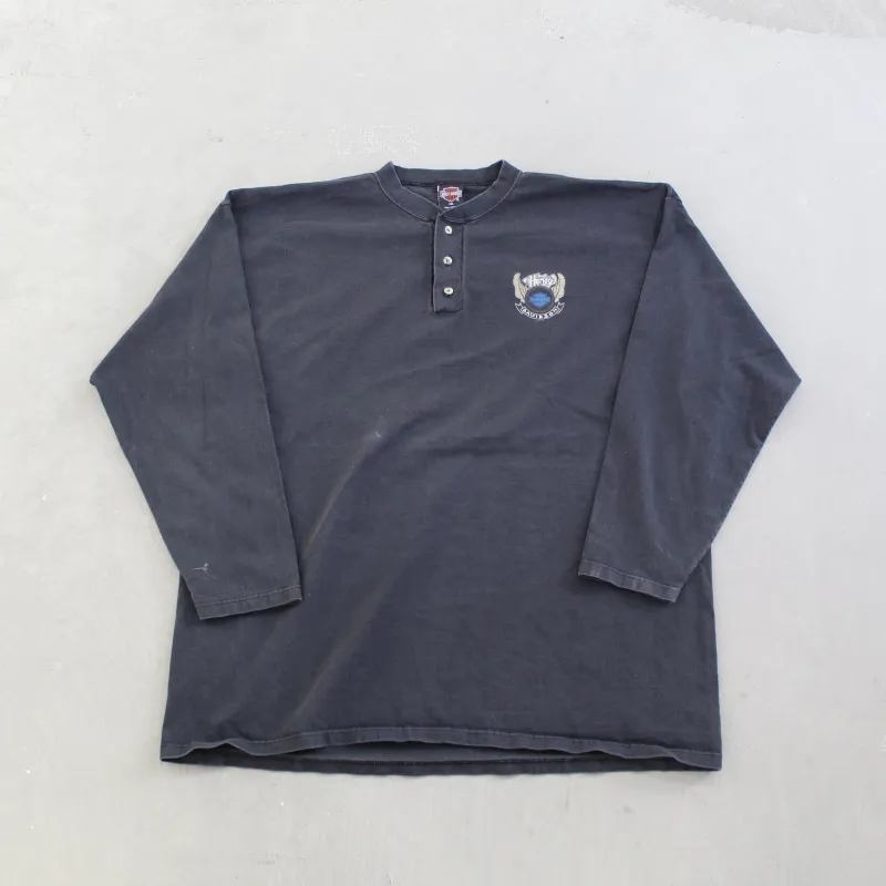 D- Vintage 1996 Harley Davidson Knoxville, TN Henley Long Sleeve Tee sold by HG Vintage