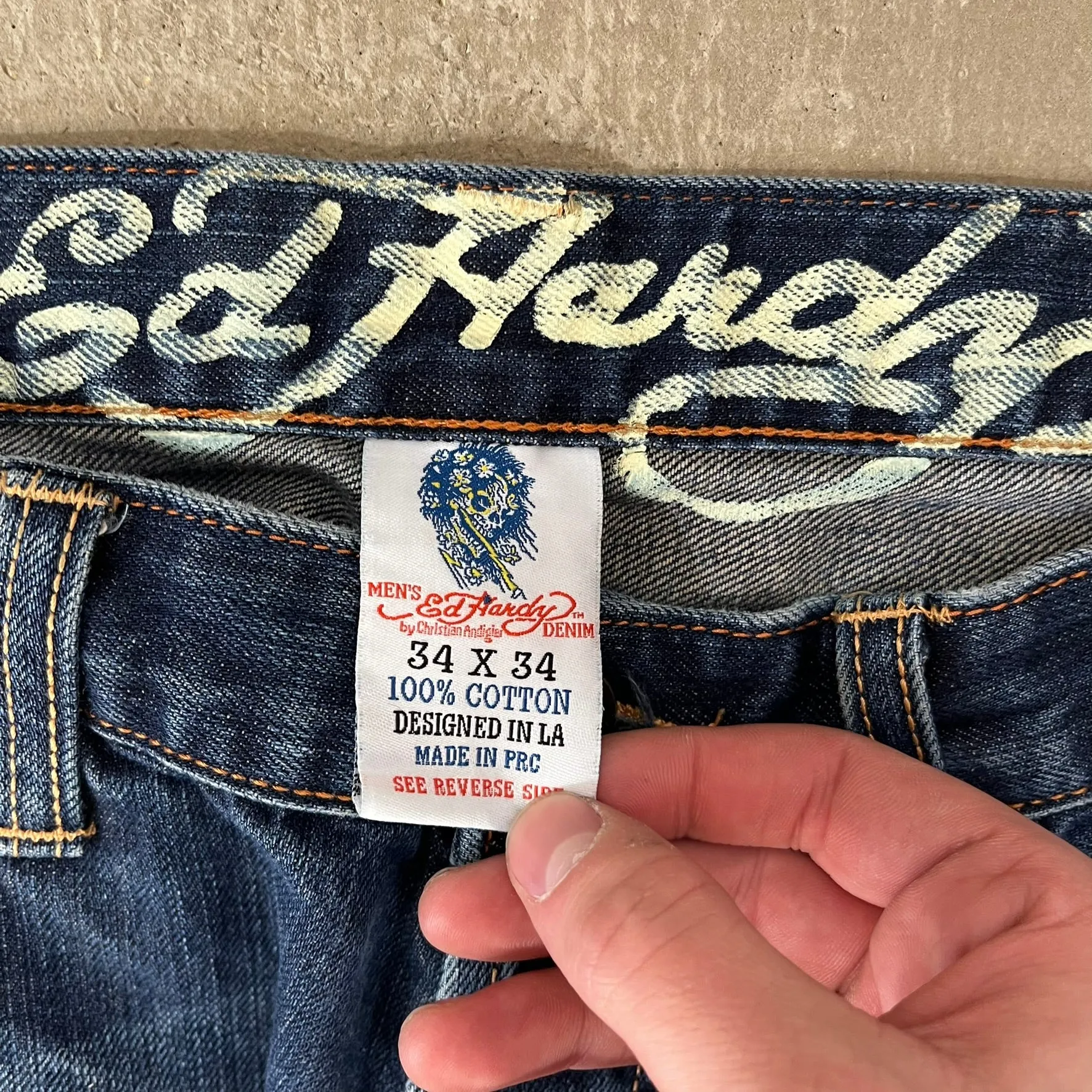 D- Vintage Ed Hardy Embroidered Skeleton/Spider back Pocket Jeans 34w sold by HG Vintage product image thumbnail 4