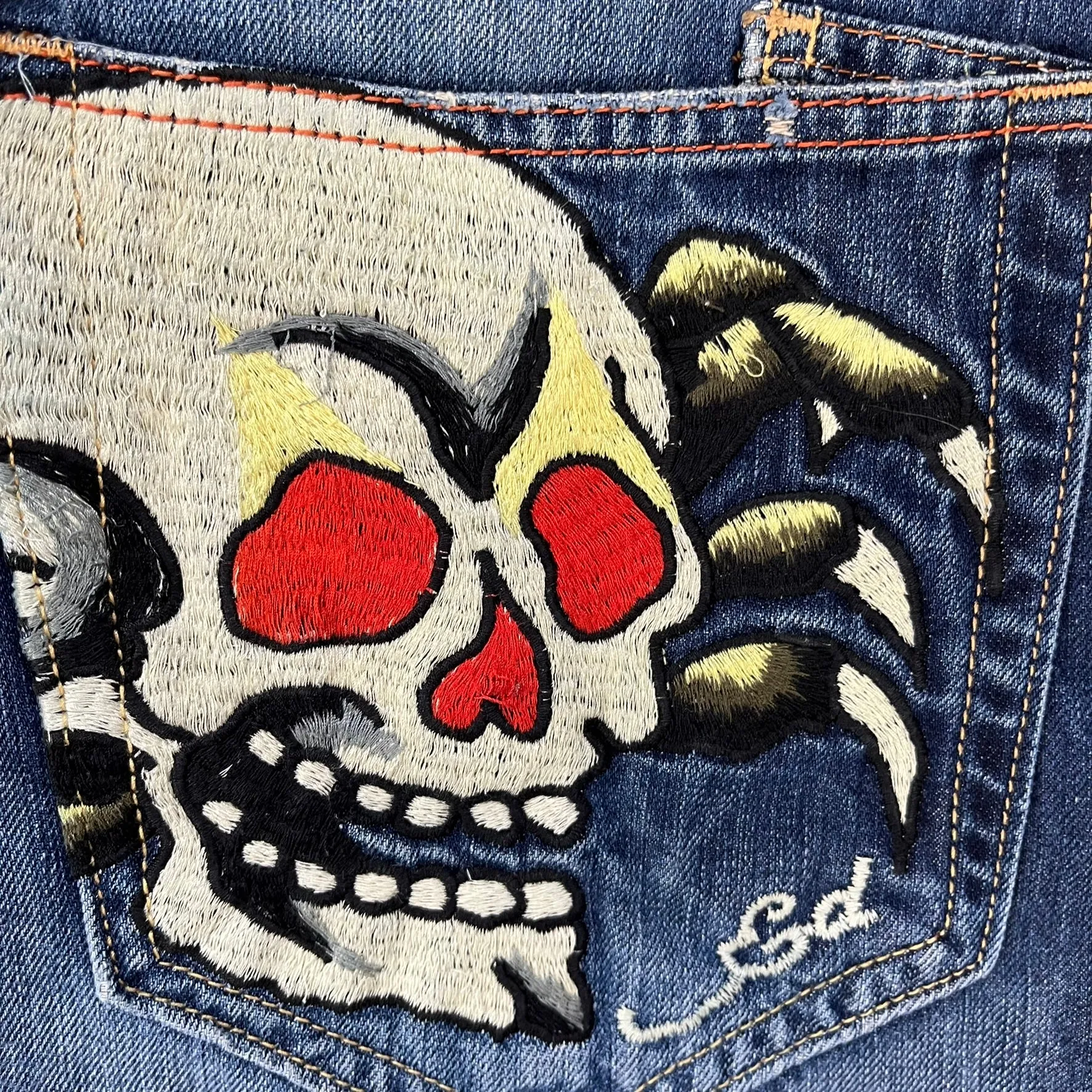 D- Vintage Ed Hardy Embroidered Skeleton/Spider back Pocket Jeans 34w sold by HG Vintage product image thumbnail 5