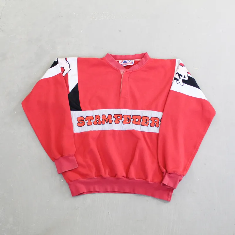 D- Vintage Calgary Stampeders CFL Starter Embroidered Logo & Text Henley Crewneck sold by HG Vintage