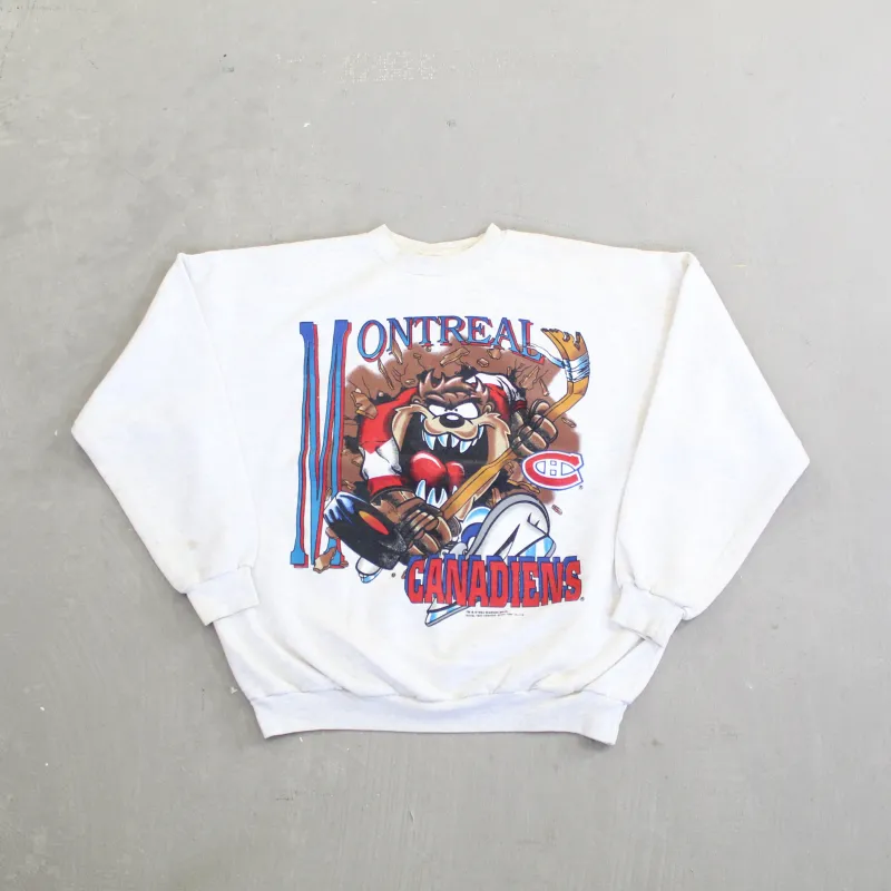 D- Vintage 1994 Montreal Canadiens NHL Looney Tunes Tazmanian Devil Crewneck sold by HG Vintage