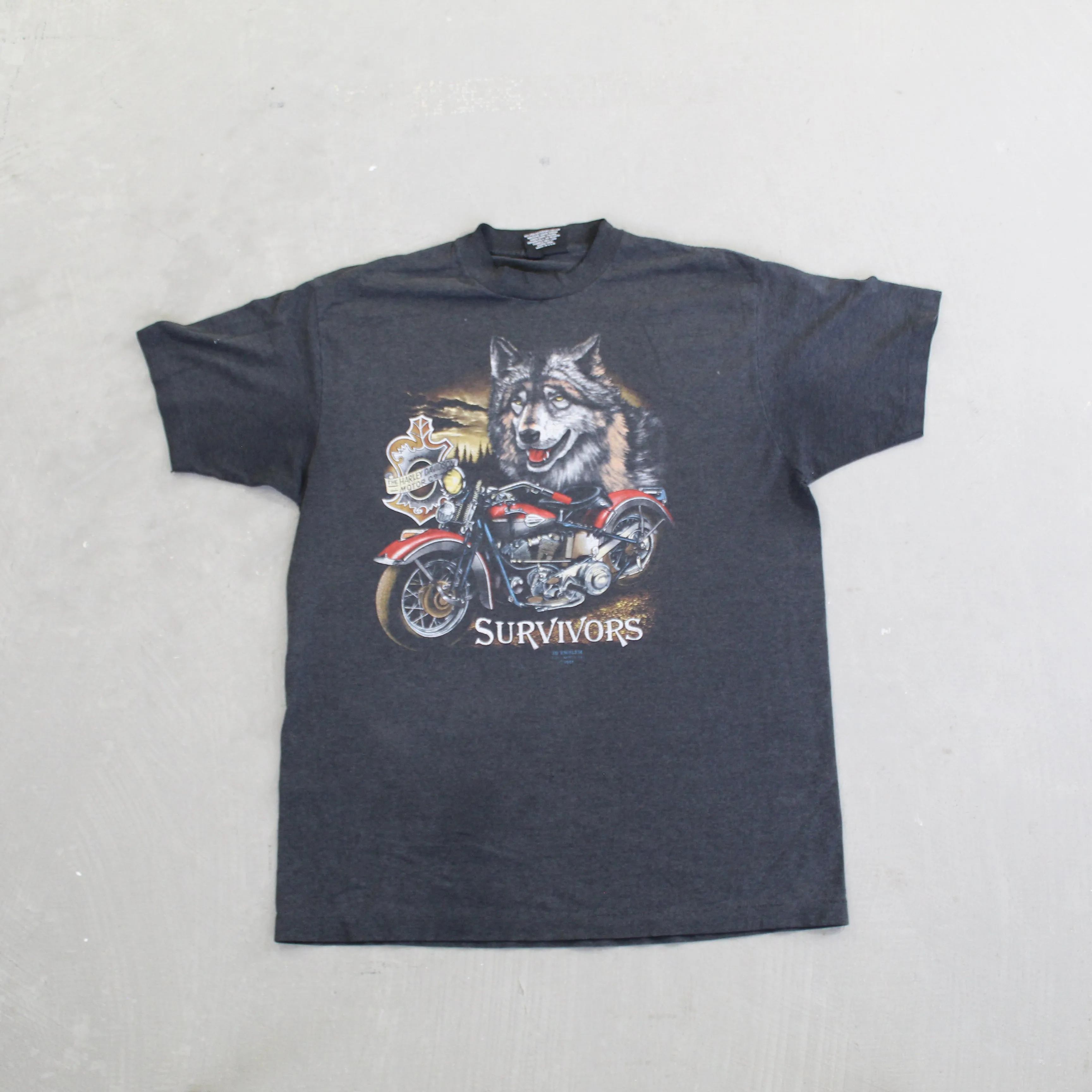 D- Vintage 1991 3D Emblem Harley Davidson Honolulu Survivor Wolf Single Stitch Tee sold by HG Vintage