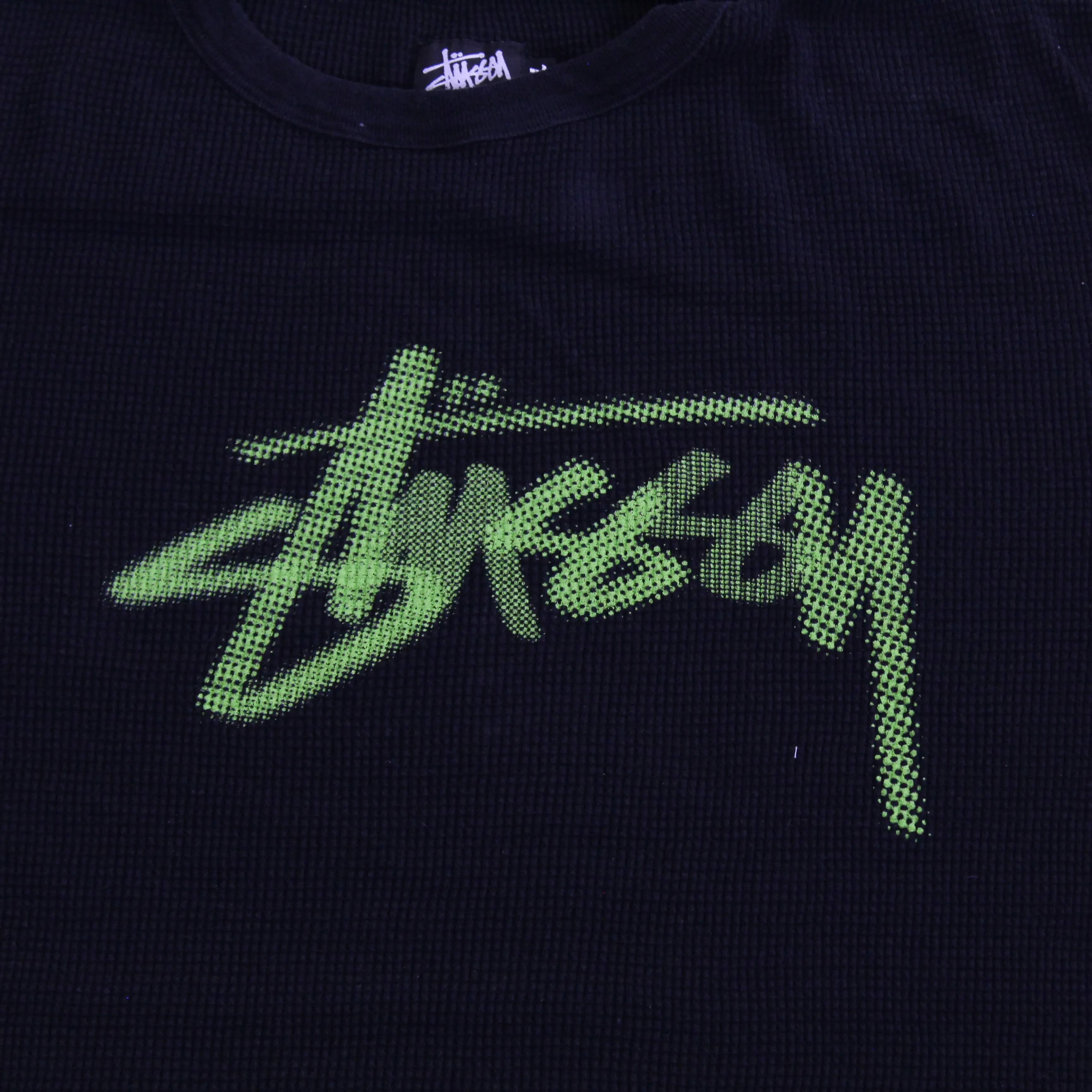D- Vintage Stussy Neon Green Text Waffle Long Sleeve Tee sold by HG Vintage product image thumbnail 2