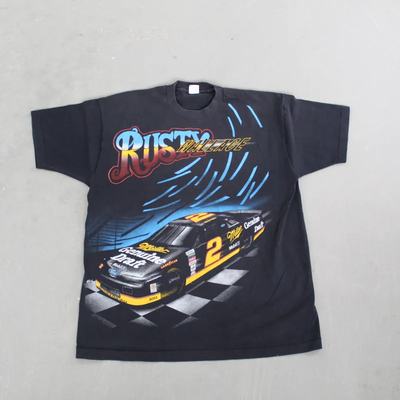 D- Vintage Nascar Rusty Wallace Miller Draft Car Jumbo Print Single Stitch Tee sold by HG Vintage