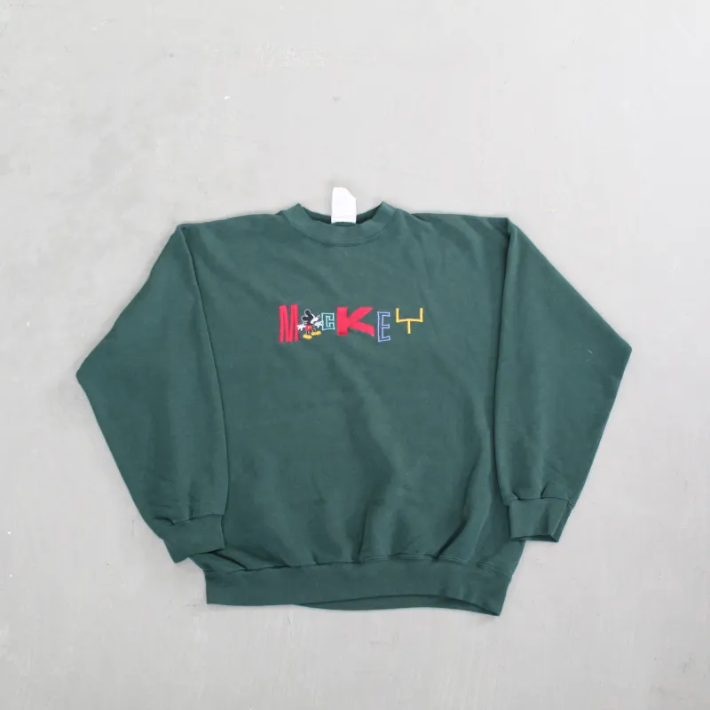 D- Vintage Disney Mickey Text & Cartoon Embroidered Crewneck sold by HG Vintage