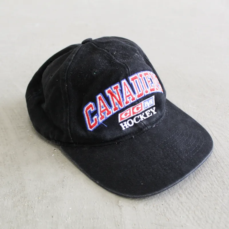 D- Vintage Montreal Canadiens NHL CCM Embroidered Text Strapback Hat sold by HG Vintage
